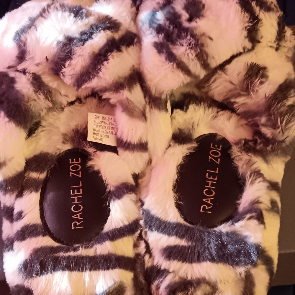 Rachel Zoe Fuzzy Zebra Slippers